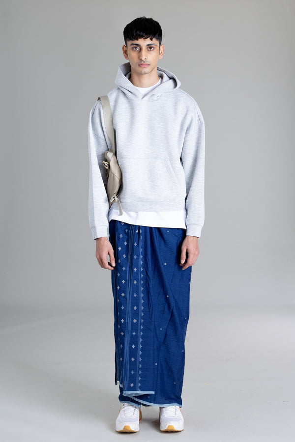 CHIRAKKARA Hand Woven Natural Indigo Jamdani Mundu