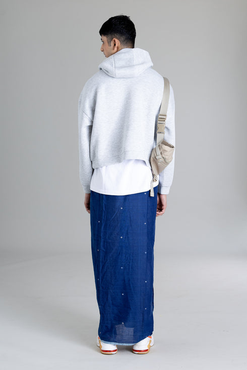 CHIRAKKARA Hand Woven Natural Indigo Jamdani Mundu