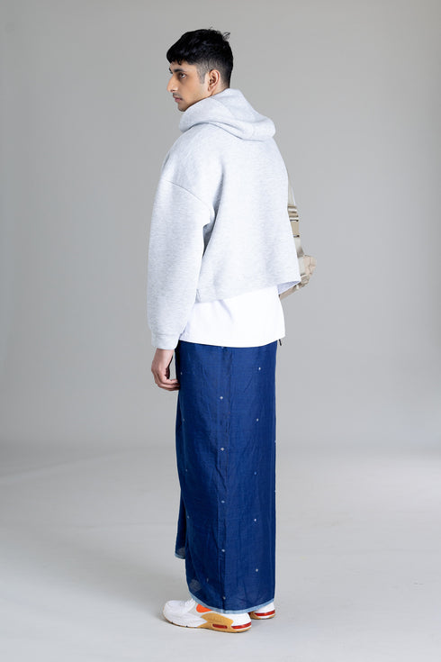 CHIRAKKARA Hand Woven Natural Indigo Jamdani Mundu