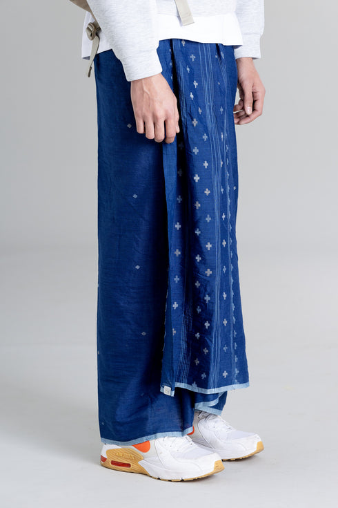 CHIRAKKARA Hand Woven Natural Indigo Jamdani Mundu