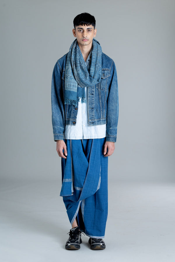 ELAMAKKARA Hand Woven Natural Indigo Mundu