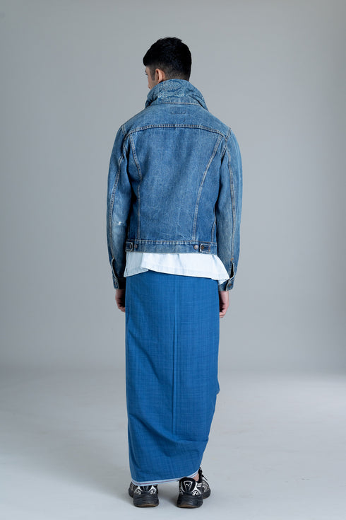 ELAMAKKARA Hand Woven Natural Indigo Mundu