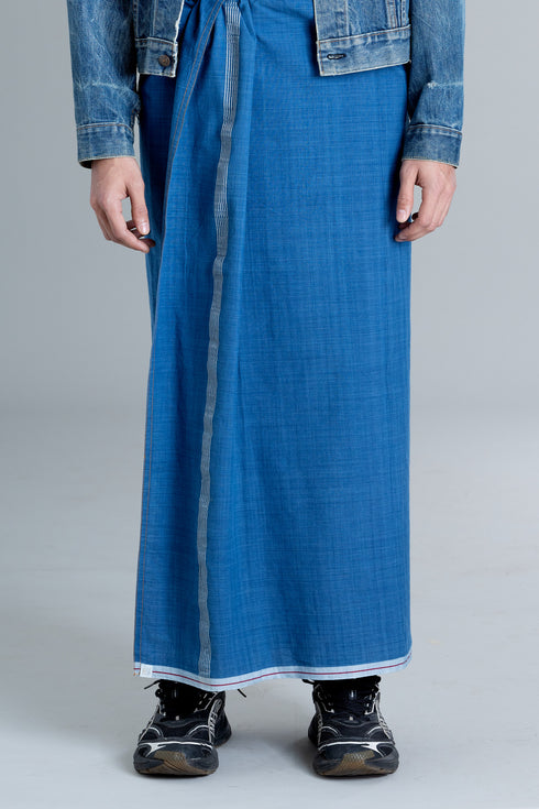 ELAMAKKARA Hand Woven Natural Indigo Mundu