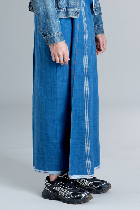 ELAMAKKARA Hand Woven Natural Indigo Mundu