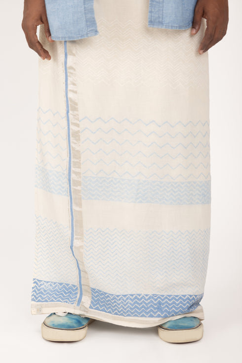 CHOTTANIKKARA Hand Woven & Hand Block Printed Kasavu Mundu