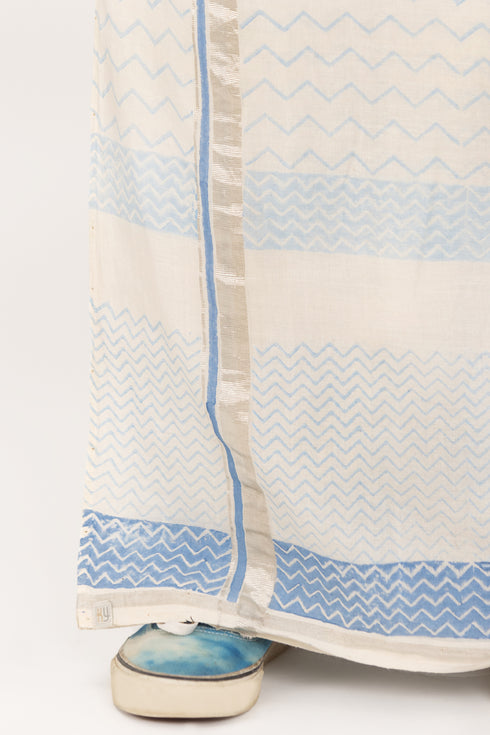 CHOTTANIKKARA Hand Woven & Hand Block Printed Kasavu Mundu