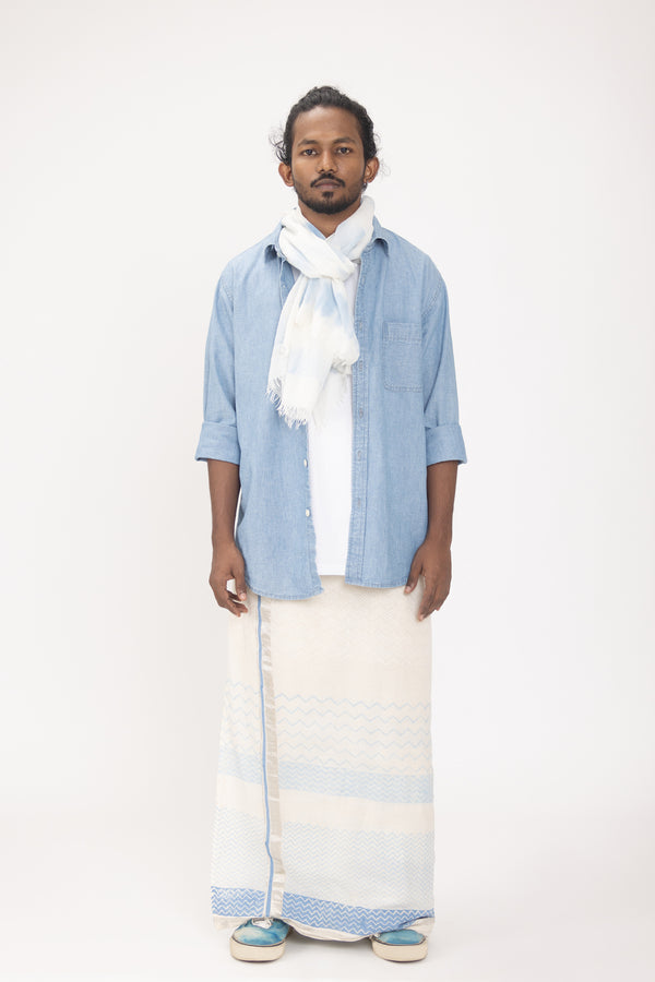 CHOTTANIKKARA Hand Woven & Hand Block Printed Kasavu Mundu