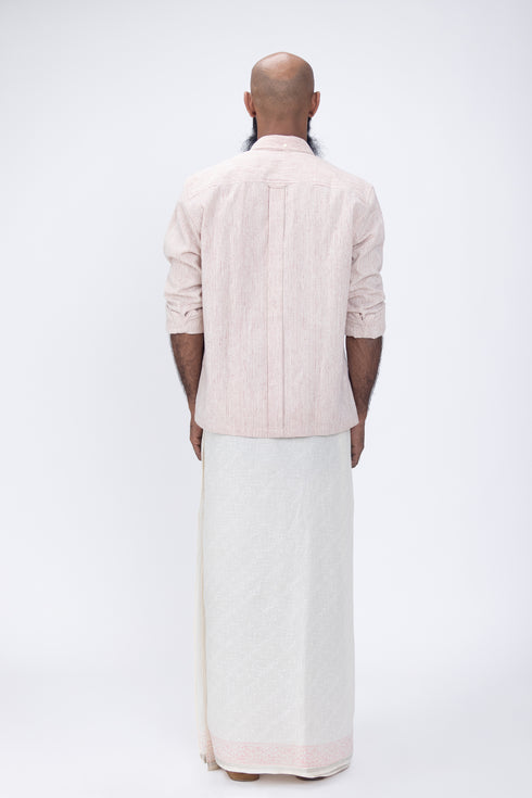 EDAKKARA Hand Woven & Hand Block Printed Kasavu Mundu