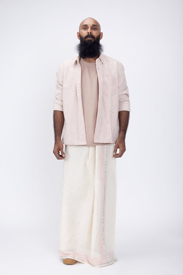 EDAKKARA Hand Woven & Hand Block Printed Kasavu Mundu