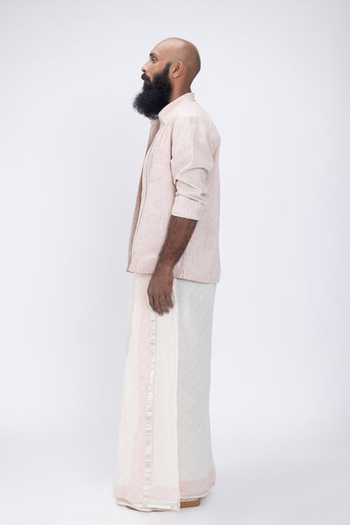 EDAKKARA Hand Woven & Hand Block Printed Kasavu Mundu