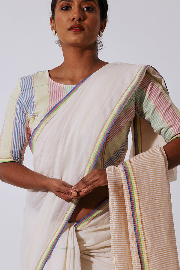 MUKKUTTI CHELA with hand woven multi colour striped Blouse
