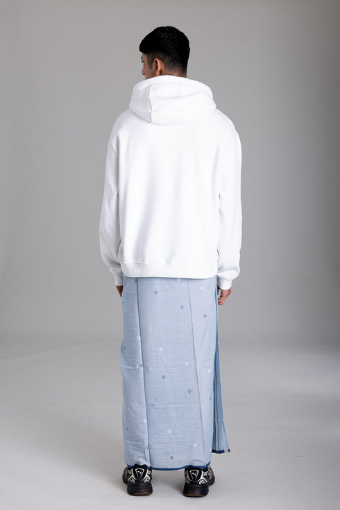 MANJADIKKARA Hand Woven Natural Indigo Jamdani Mundu