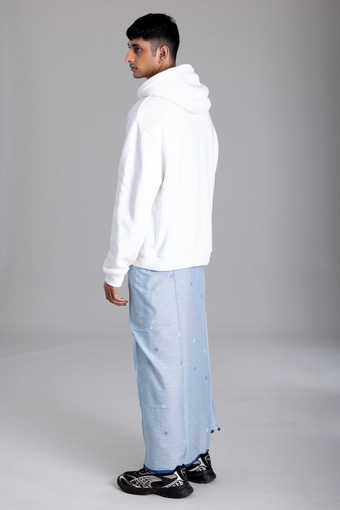 MANJADIKKARA Hand Woven Natural Indigo Jamdani Mundu