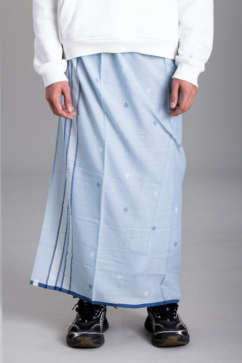 MANJADIKKARA Hand Woven Natural Indigo Jamdani Mundu